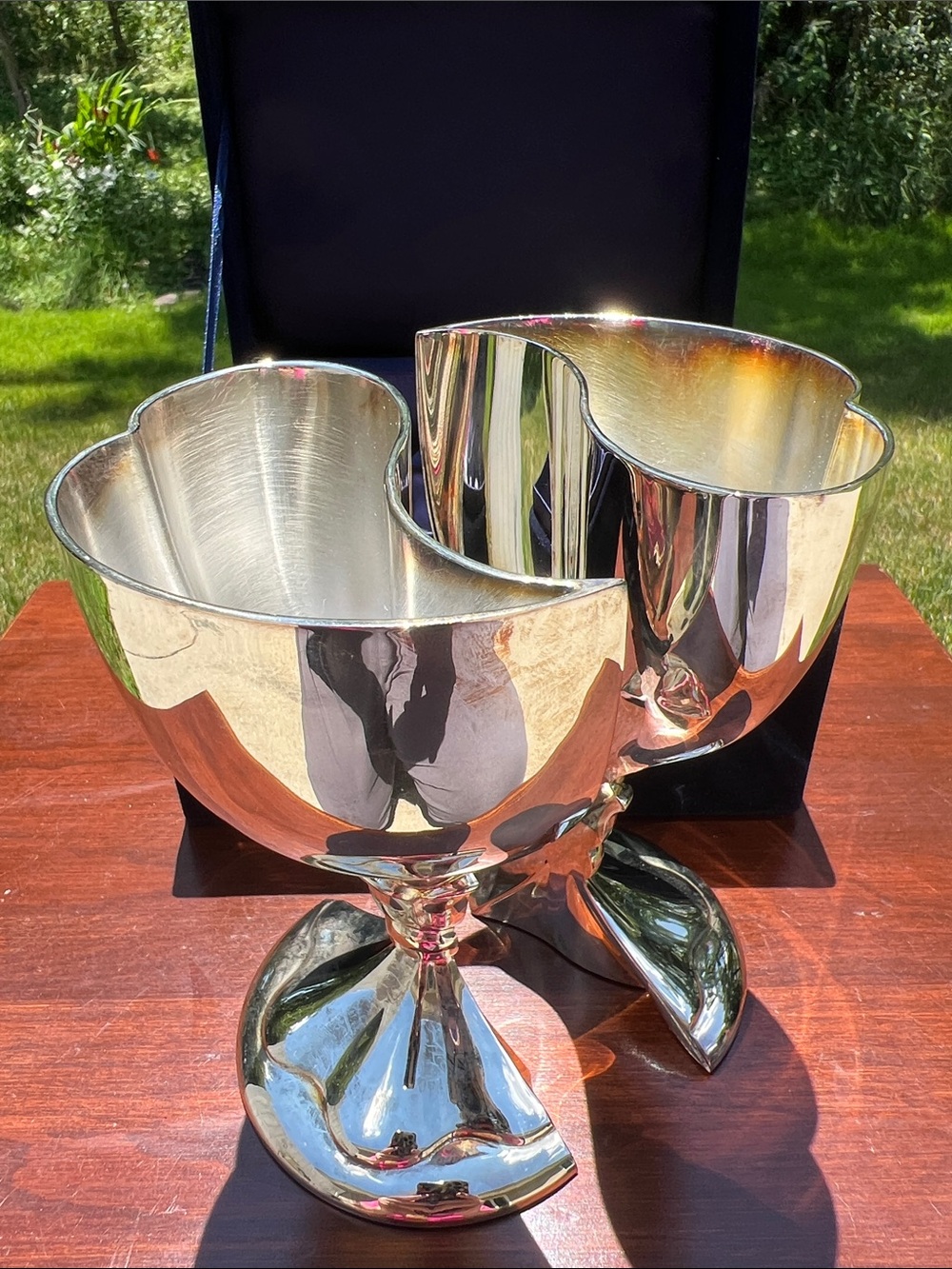 VTG Hordon Signed Silver Plated Wedding Interlocking Nesting Full Heart Goblets